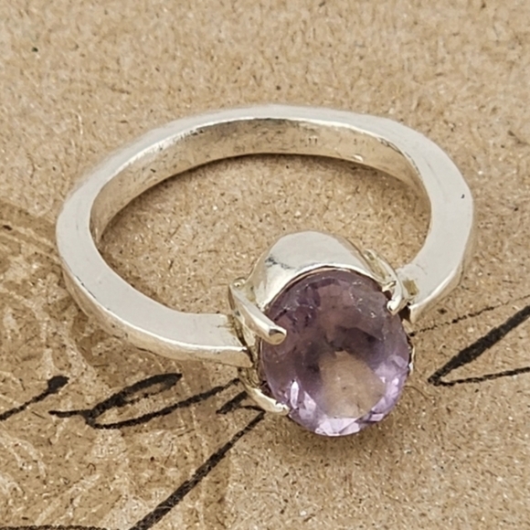 AMETHYST ROSE CUT SOLITARY RING HANDMADE IS STERLING SILVER SZ 7 - Picture 5 of 7